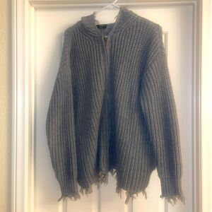 Fun distressed sweater with hood